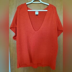 Cabi V-Neck Short Sleeve Knit Sweater - Orange